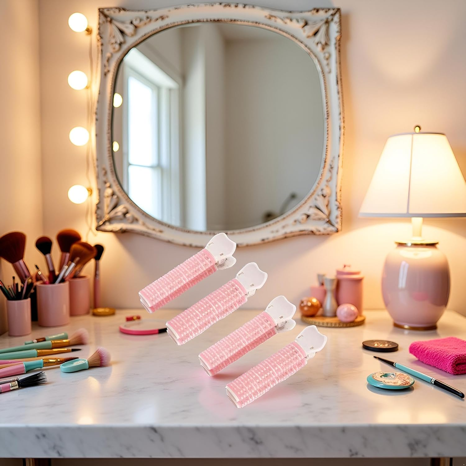 4Pcs Pink Hair Rollers with Clip, Volumizing Hair Root Clips Bangs Curler DIY Hair Styling Accessories Tool, Hair Rollers image number 6