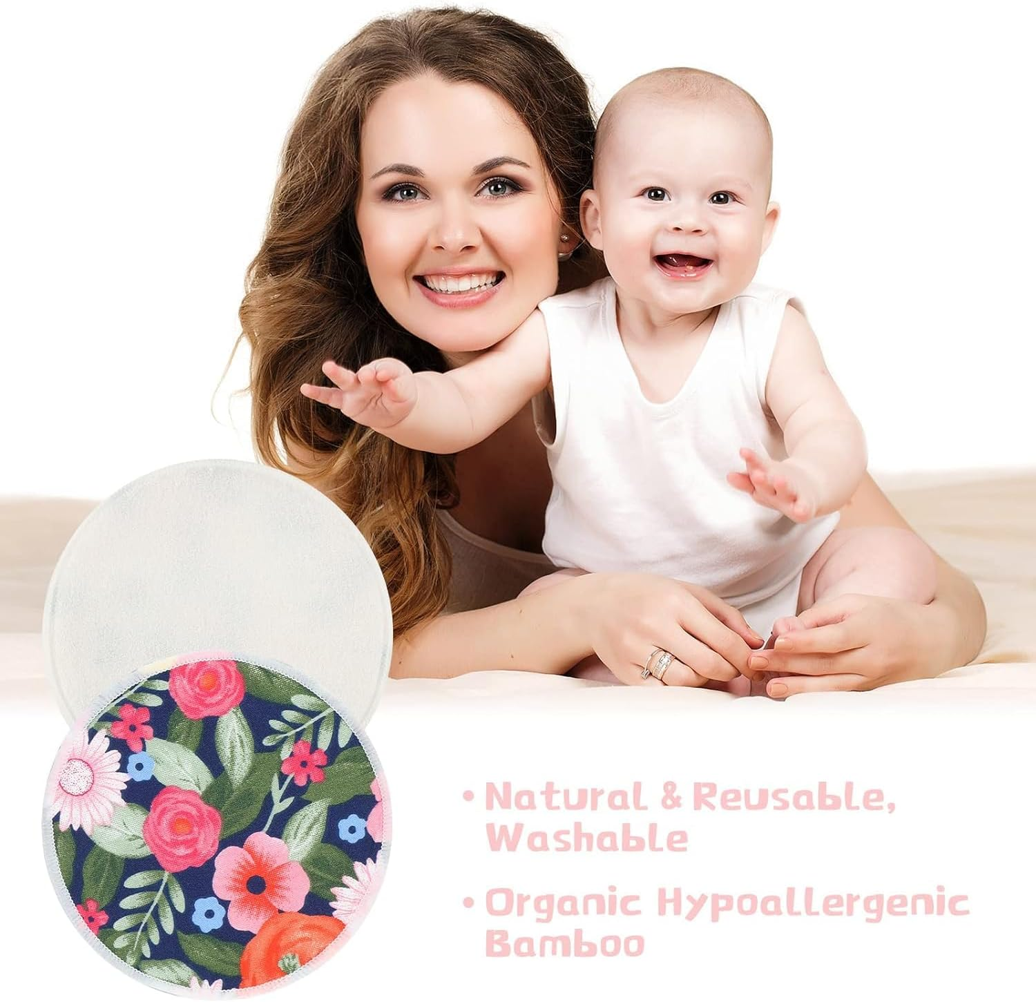 ZONEY 12Pcs Reusable Breast Pads, Bamboo Nursing Pads with Wet and Laundry Bag Floral Nipple Pads Breastfeeding, Nursing Pad Absorbent Pads for Breastfeeding Maternity (Flower) image number 5