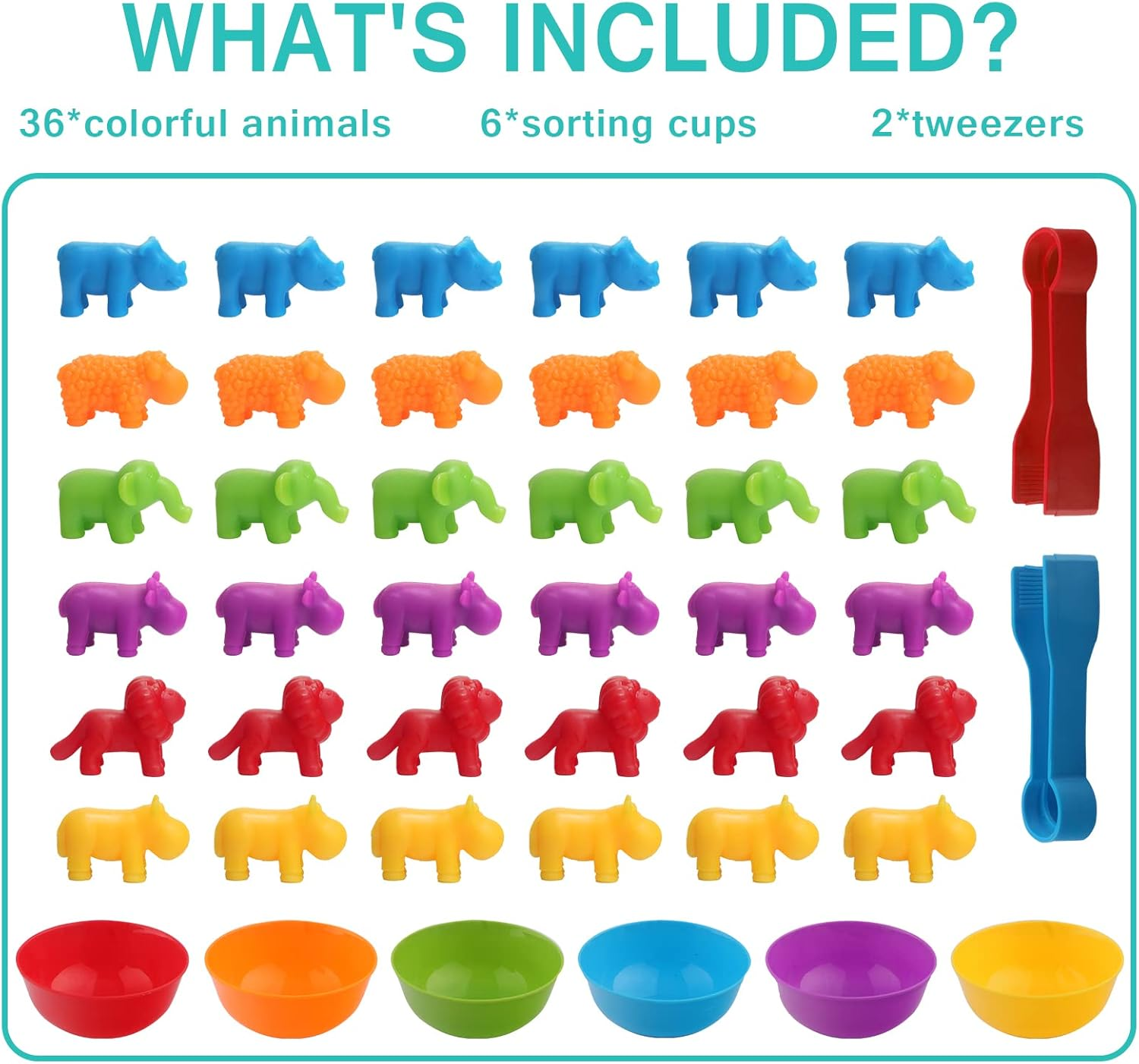 GIGITIGER Counting Animals Matching Game with Sorting Cups, Montessori Sorting & Counting Toys, Preschool Color Learning Toys for 3 4 5 Years Old Girls Boys,Educational Toy for Toddler (36 Animals) image number 1