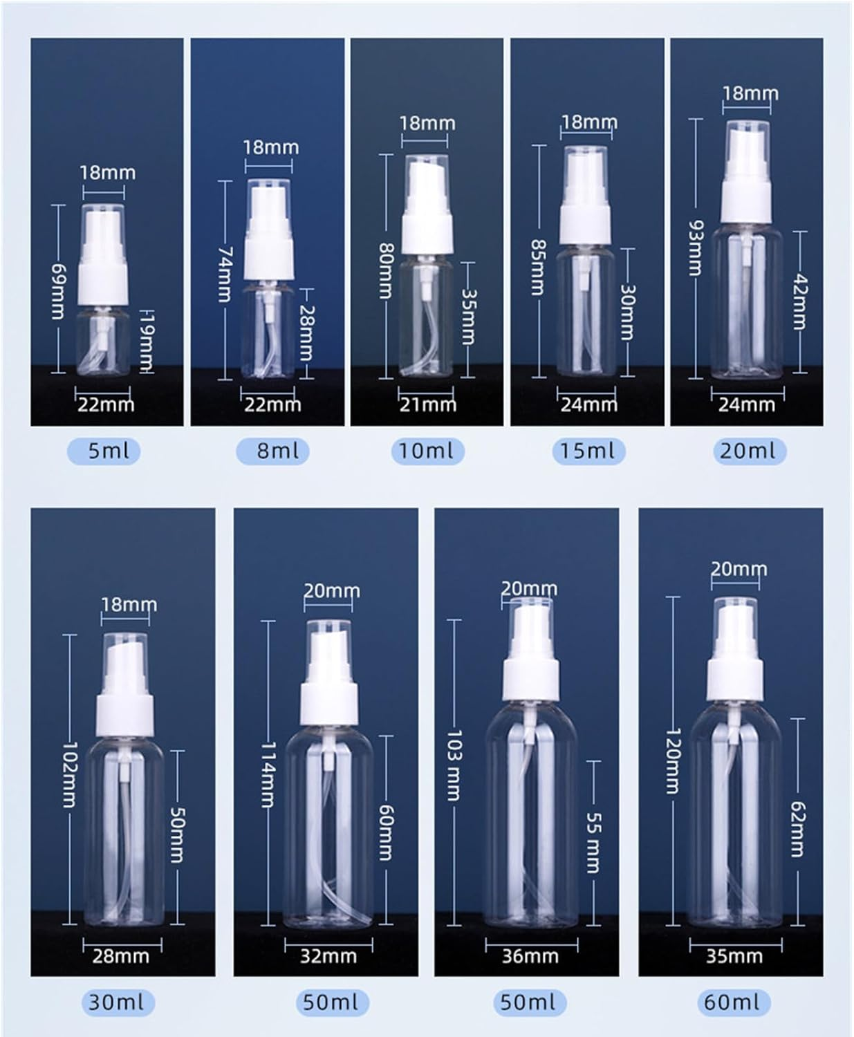 7PCS Spray Bottle, 100Ml Plastic Refillable Spray Bottle Clear Empty Fine Mist Atomiser Travel Bottle with Funnel and Labels for Cleaning Make-Up Cosmetic Hair