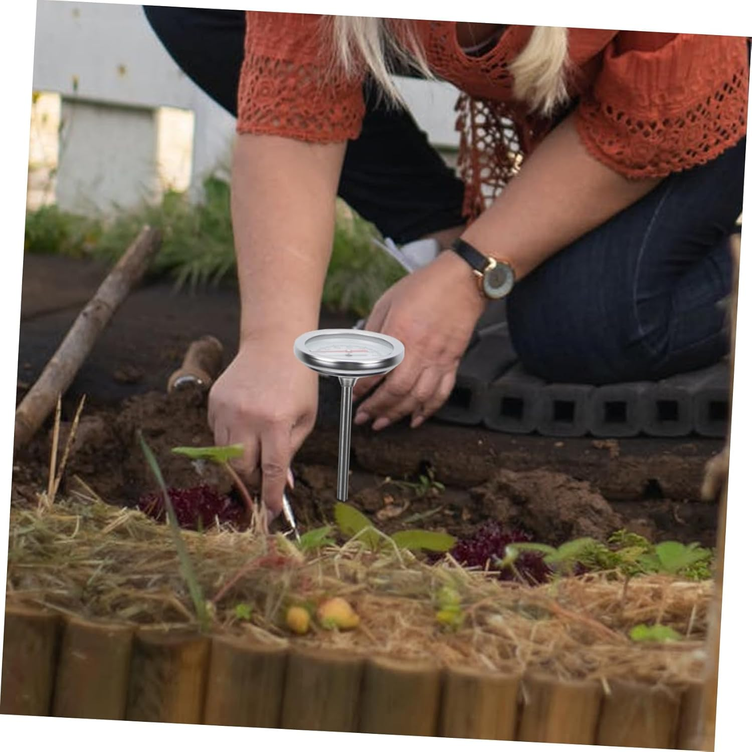 STAHAD Stainless Steel Soil Compost Thermometer Probe with Scale Gardening Temperature Detector for Fertilizer and Soil Monitoring C to Lightweight and Portable Tool image number 3