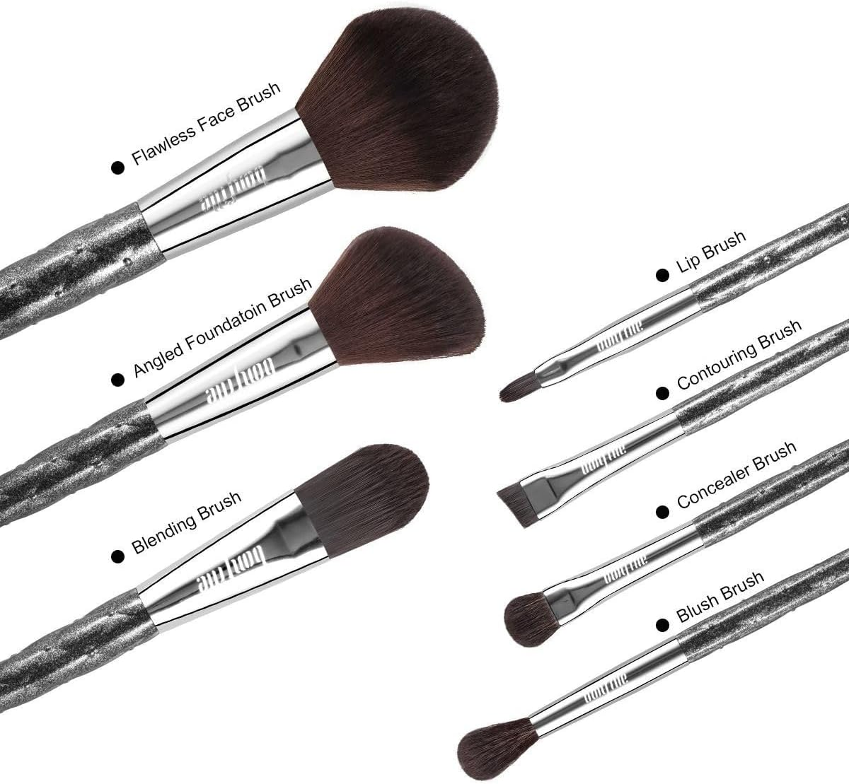 AUSWAY 7 Pcs Makeup Brushes Kit Cosmetic Eye Shadow Lip Liner Blending Beauty Set - Black