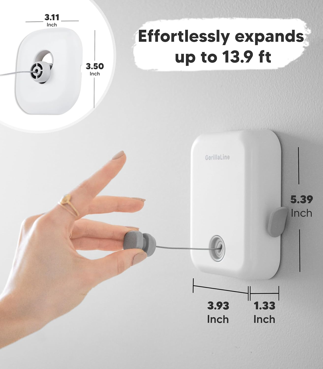 Gorillaline - Retractable Clothesline Indoor Outdoor Clothes Line | Heavy Duty Clothes Drying Laundry Line | Wall Mounted Drying Rack Clothing Line | Retracting Hanging | Lock to Prevent Sagging