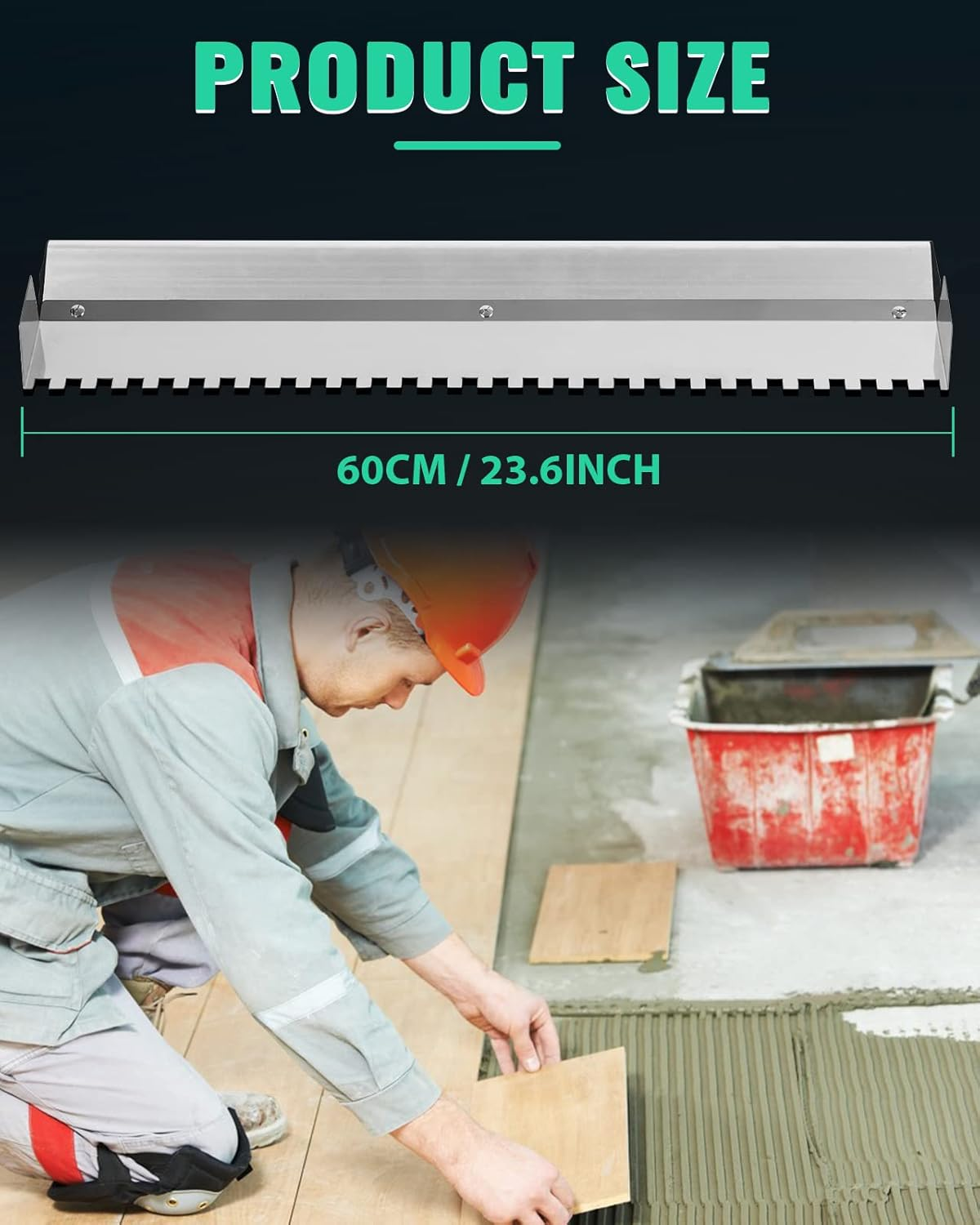 Mxmoonfree Tile Tools 24'' Large Tile Trowel 2/5" X 2/5" Square Notch Trowel Tile Adhesive Spreader, Perfect for Large Tiles Flooring & Tiling Masonry Hand Trowel image number 5