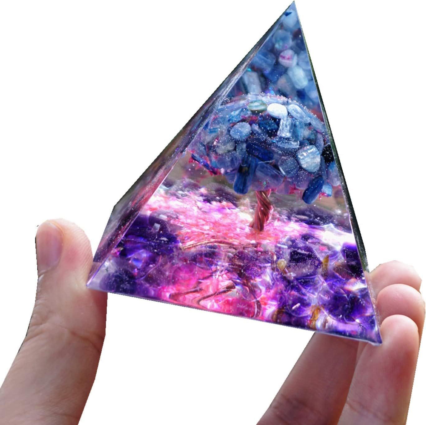 Peridot Tree of Life Orgonite Pyramid with Tiger Eye Stone Reiki Energy Generator Protection Crystal Healing Orgone Pyramids Collection