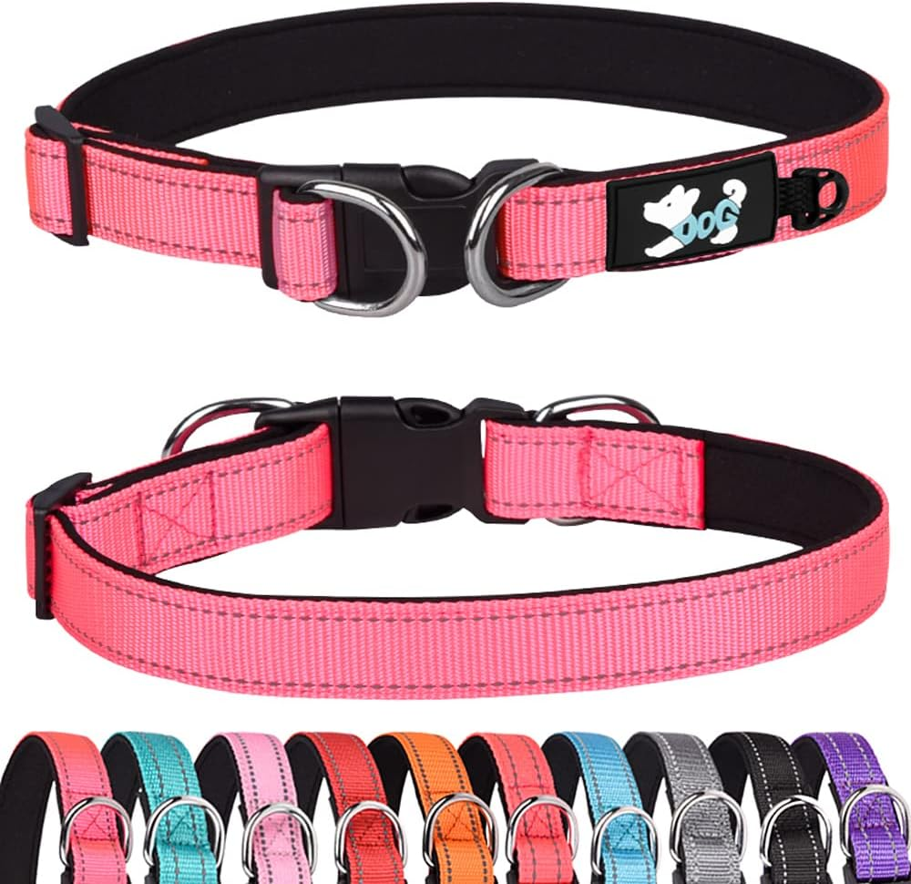 Haoyueer Padded Dog Collar Reflective Dog Collars for Small Medium Large Dogs Comfortable Soft Neoprene Adjustable Basic Dog Collars (S, Red)