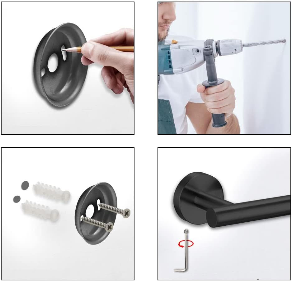 Adjustable Towel Rail Black with Drilling Adjustable from 30 Cm to 57 Cm, 304 Stainless Steel Towel Rail with Drilling for Bedroom, Bathroom and Living Room image number 1