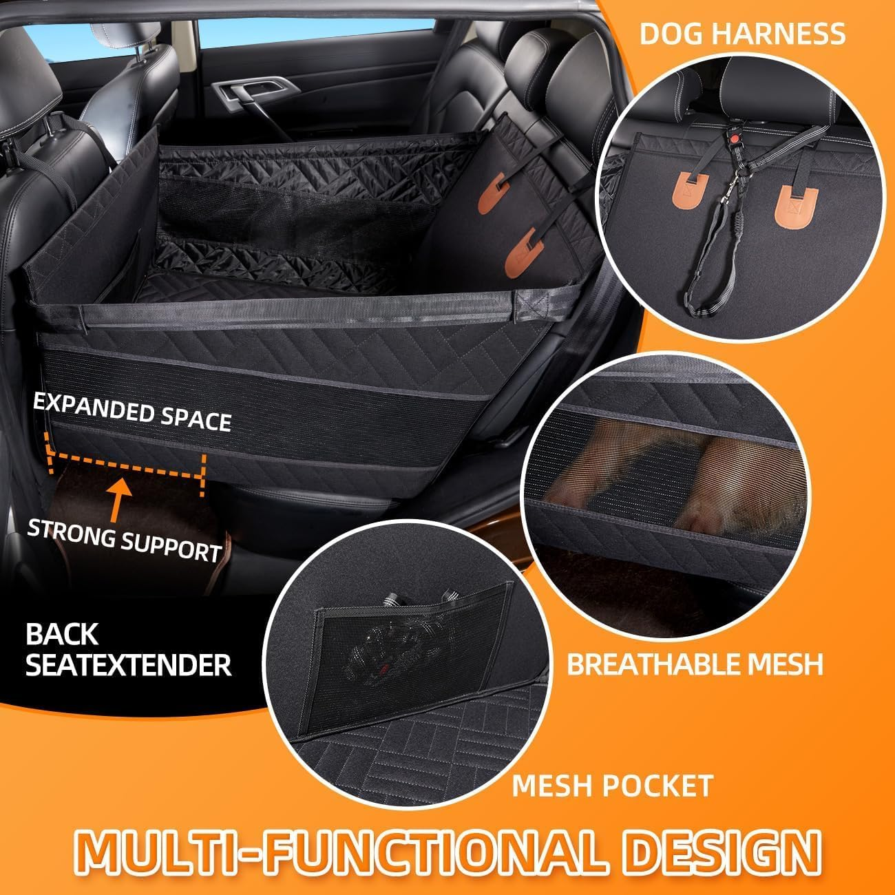 Dog Car Seat for Large Medium Dogs, Back Seat Extender for Dogs, Waterproof Dog Carseat, Dog Car Seat Medium Sized Dog, Car Hammock for Dogs-Storage Pocket, Pet Seat Cover for Cars/Suv/Truck image number 1