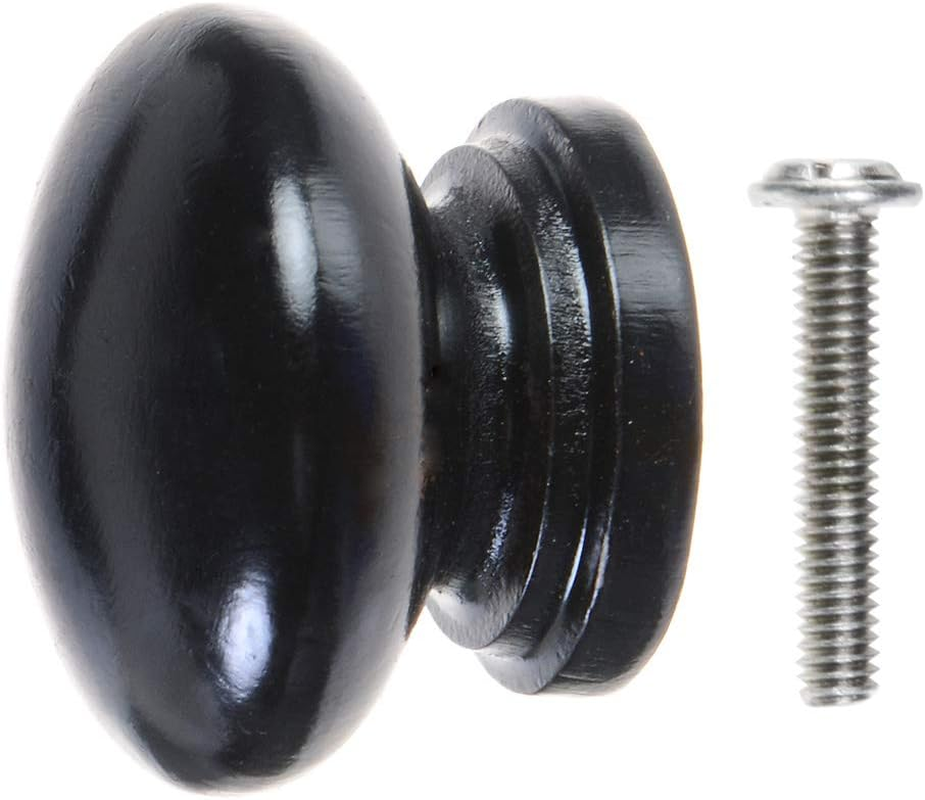 12Pcs Black Wood Knobs, Mushroom Shape Cabinet Knobs Vintage Drawer Knobs, Natural Wooden Cabinet Hardware for Furniture Drawer Dresser Wardrobe image number 2