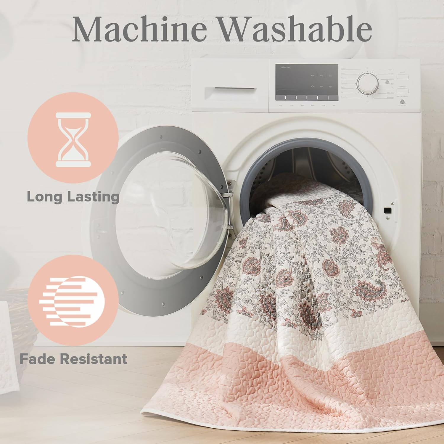 Madison Park Dawn 100% Cotton Quilt Set Floral Print, Double Sided Stitching, All Season, Lightweight Coverlet Bedding Layer, Matching Shams, King/Cal King, Blush 6 Piece image number 6