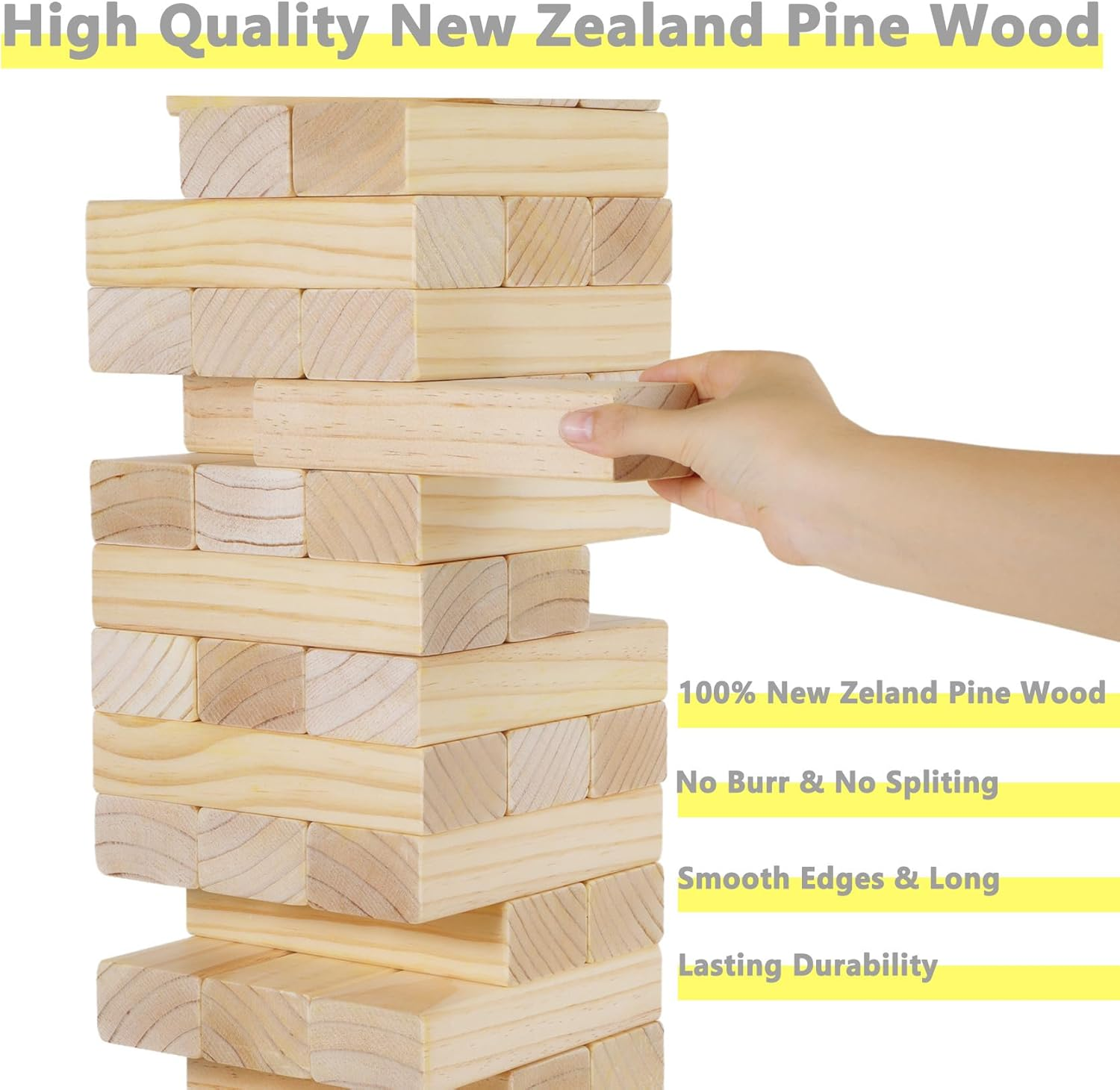 GOROCK Large Size Tumble Tower 60 PCS Wooden Block Stacking Games Stacks over 5FT Classic Indoor Outdoor Lawn Family Party Games for All Ages (7.15"X2.38"X1.43") (5FT) image number 5