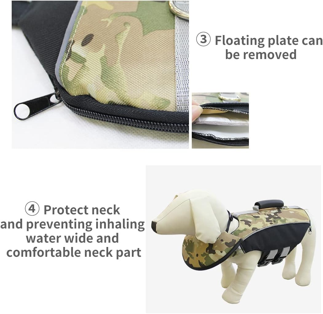 Dog Life Jacket Pet Swimwear Floating Safety Vest Buoyancy Aid Harness Swimming Swimsuit Puppy Vocation Summer Adjustable Pool Camo Green M image number 5