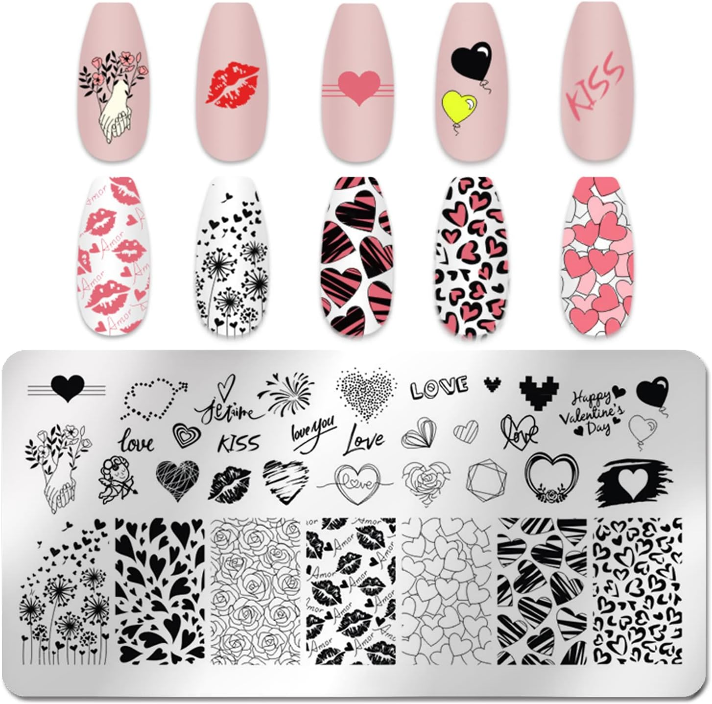 SILPECWEE 6 Pieces Valentine'S Day Nail Stamp Nail Stamping Plate Holiday Heart Nails Design Nail Stencils Nail Art Template Nail Polish Stamp Tools Nail Art Accessories for Acrylic Nails image number 2