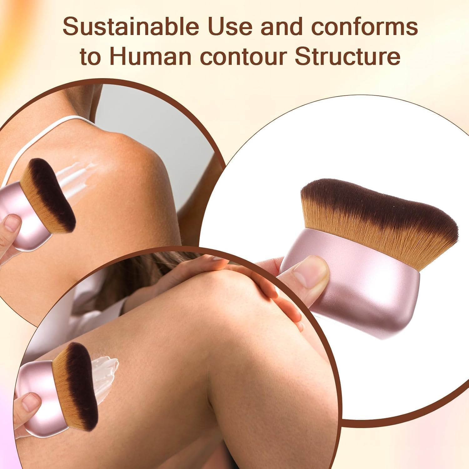 Shuoteng Oval Face Back Makeup Brush, 1Pc Self Tanner Brush Extra Large Body Makeup Brush, Extra Large Self Tanner Kabuki Makeup Brush, Pink image number 2