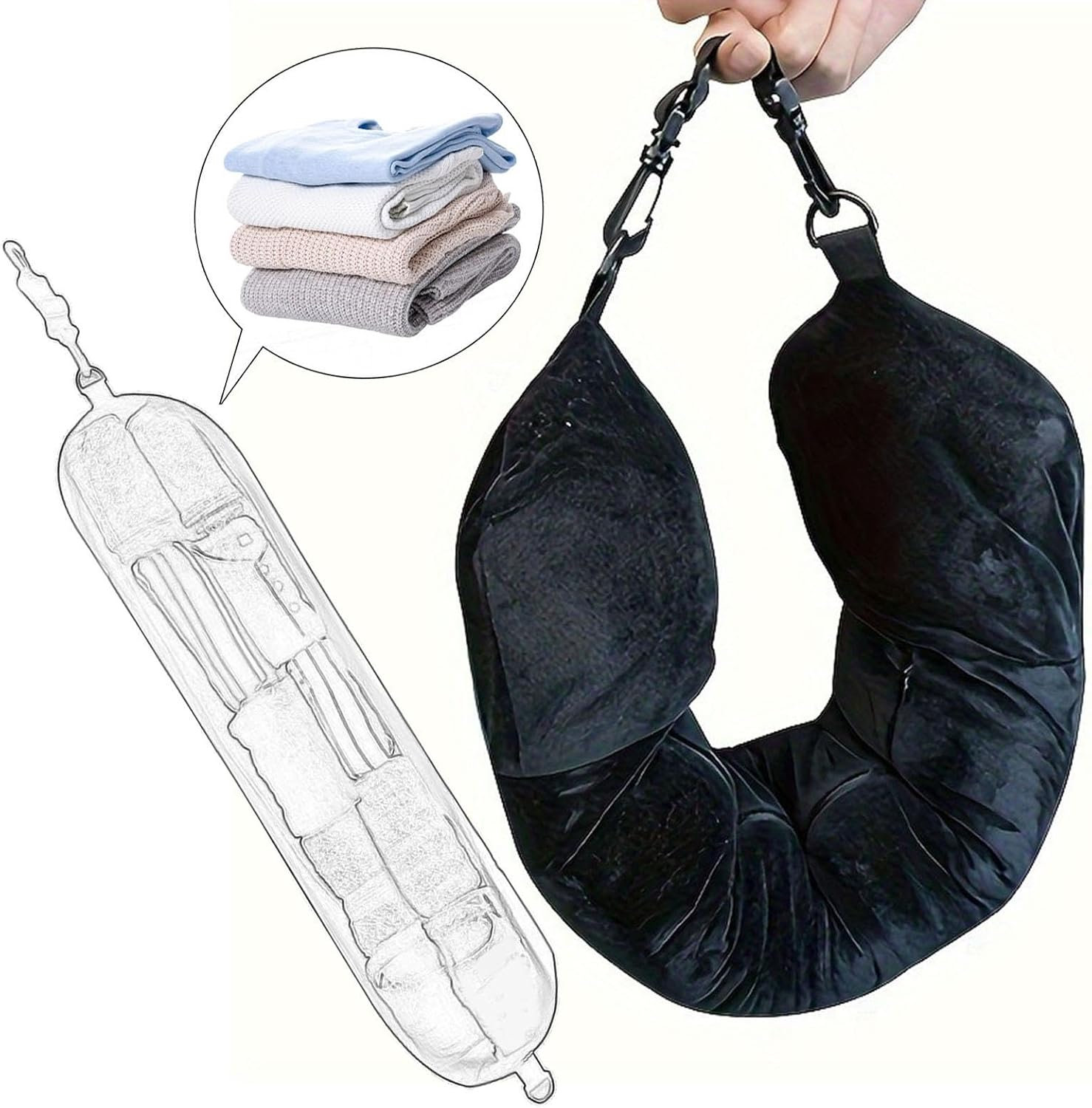 Baotyjie Travel Neck Pillow Stuffable Neck Pillow Case Cover,Carry on Luggage Soft, Fillable Travel Pillow, Storage Bag, Black - Black image number 3