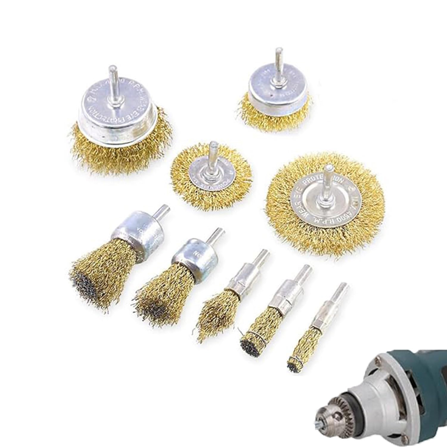 Roczential 9 Pack Brass Wire Brush for Drill, Wire Wheel Brush Cup Set, Wire Wheel for Drill , 1/4 Inch Arbor Carbon Steel Bristles for Cleaning Rust, Paint, Abrasive image number 3