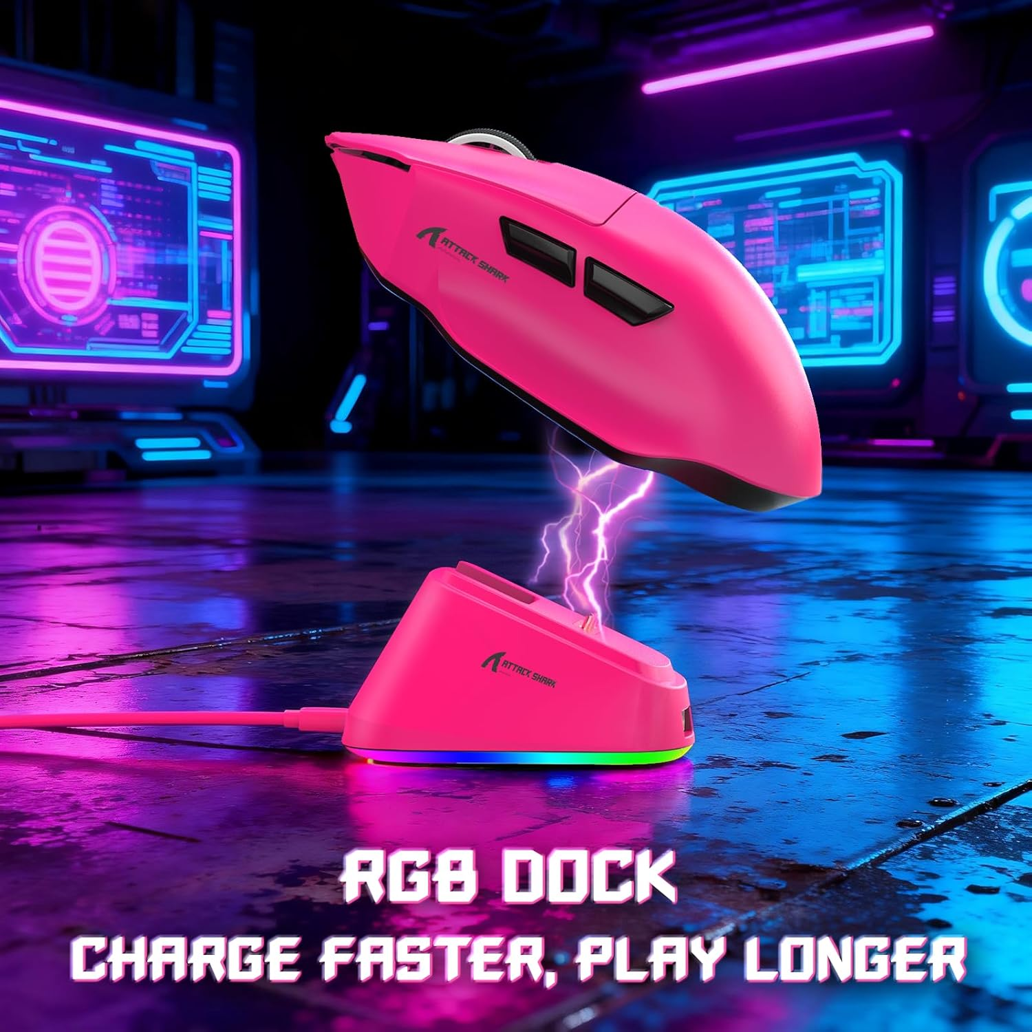 ATTACK SHARK V6 65G Superlight Wireless Gaming Mouse with RGB Magnetic Charging Dock,Bt/2.4Ghz Wireless/Wired Mouse 1K Polling,Pixart PAW3311 Sensor,25K Dpi,Office Gamer Mice for Pc/Win/Mac(Rose) - A-White image number 6