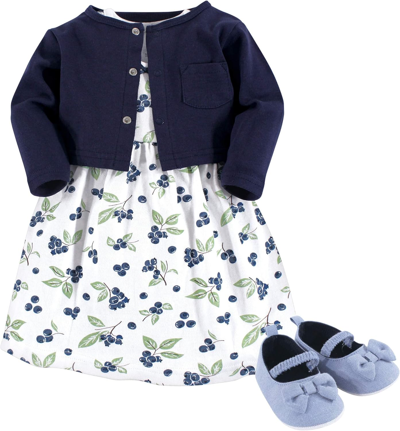 Hudson Baby Girls' Cotton Dress, Cardigan and Shoe Set