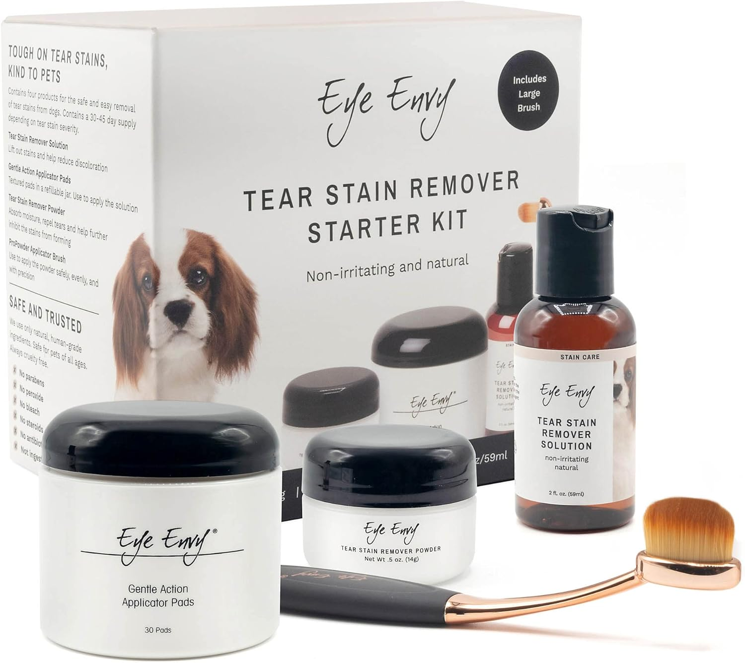 Eye Envy Dog Tear Stain Remover Starter Kit with Propowder Brush | Stain Solution, Applicator Pads, Stain Powder and Large Applicator Brush | Lasts 30-45 Days image number 5