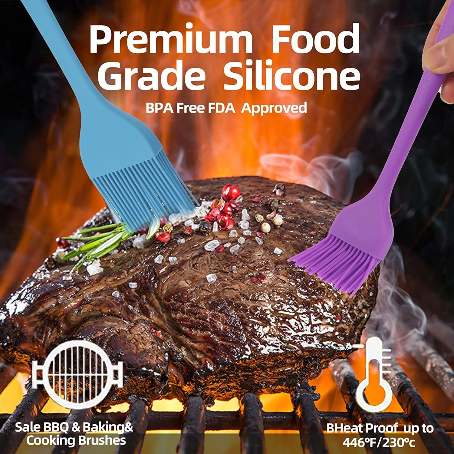 5 Pack Silicone Basting Brush Set, Heat Resistant Pastry Brushes Spread Oil Butter Sauce for BBQ Grill Barbeque Kitchen Baking Cooking Pastries - 1 Large & 4 Small image number 3