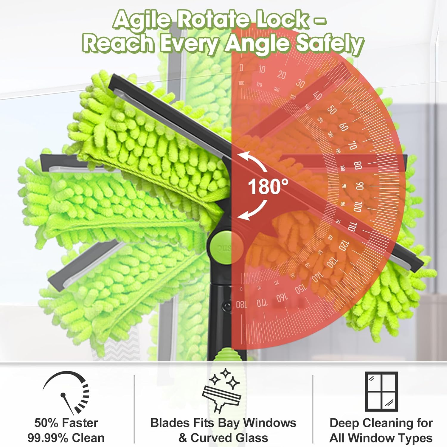 Window Cleaning Equipment, 400Cm Extendable Window Cleaning Pole with Silicone Squeegee & 3 Microfiber Mops, 2In1 Window Cleaning Kit for High Window, Long Reach Telescopic Window Cleaner Tool image number 3