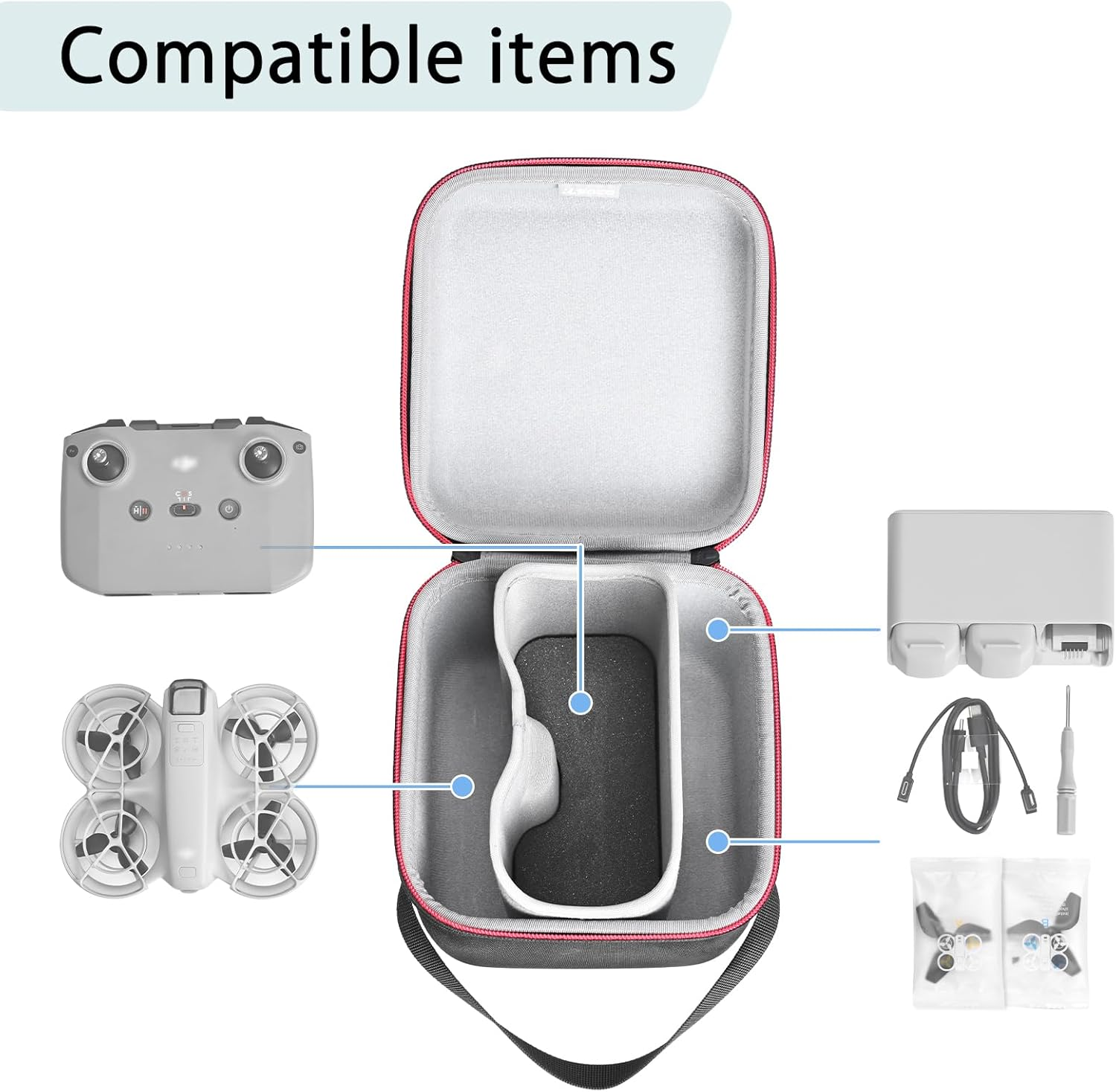 RLSOCO Case for DJI Neo Mini Drone Compact Travel Case Fits Neo Accessories:Neo Body,Rc-N3 Remote Controller,Charging Hub,Spare Propellers,Cables and Other Accessories image number 3