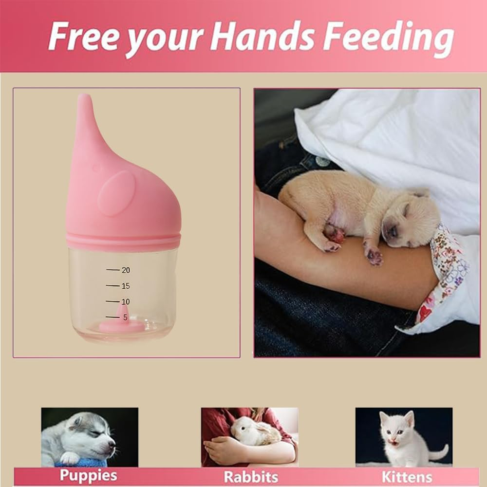 Puppy Bottles for Nursing,With 2Pcs Replaceable and Reusable Silicone Nipples,Kitten Bottles for Nursing,Pet Feeding Bottle,For Newborn Pets(Pink - 20Ml) image number 5
