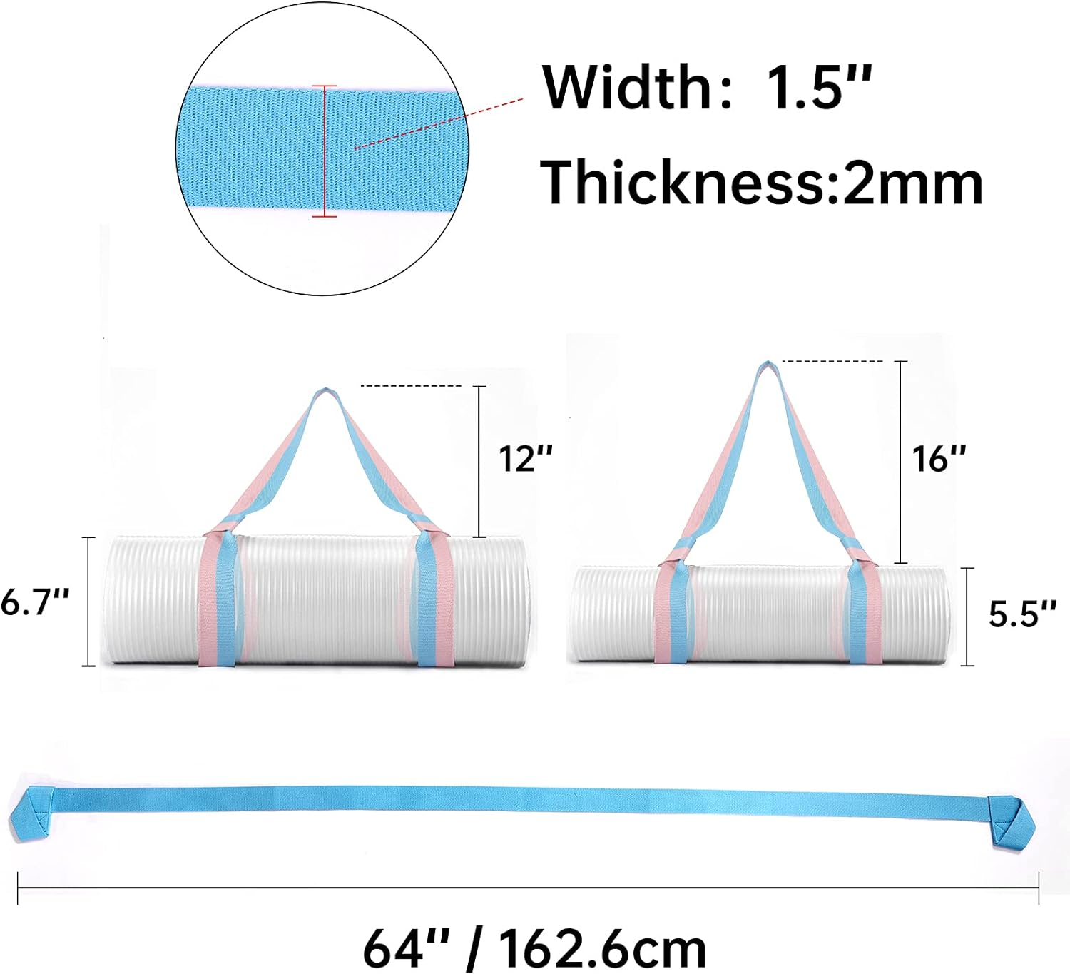 Yizerel 2 Packs Yoga Mat Strap for Carrying, Yoga Mat Carrier, Adjustable Yoga Mat Sling for Yoga Mat Exercise Mat