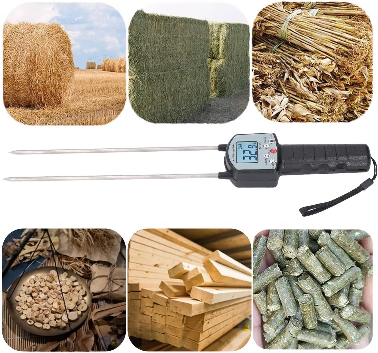 Upgrade TK100H Hay Moisture Tester, Portable Hay Moisture Meter with Bag, Precise Hay Moisture Tester with Probe for Cereal Straw, Forage, Leymus Chinensis, Range 0-80% image number 2