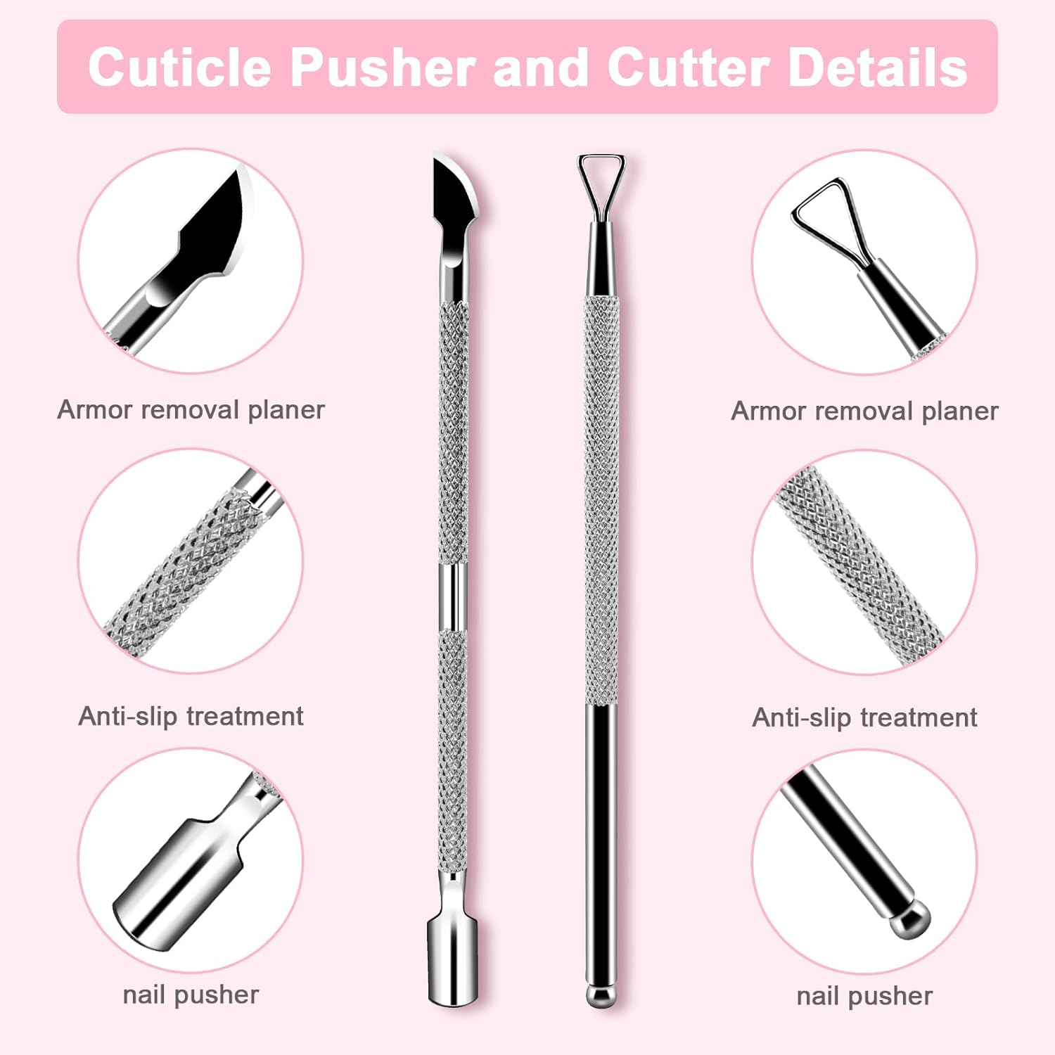 HOFASON 2 PCS Cuticle Pushers and Nail Polish Remover - Stainless Triangle Nail Scraper Professional Durable Tool for Gel Removal, Nail Care Polish, for Girls Home Manicure Pedicure Tools Kit(Silver) image number 5