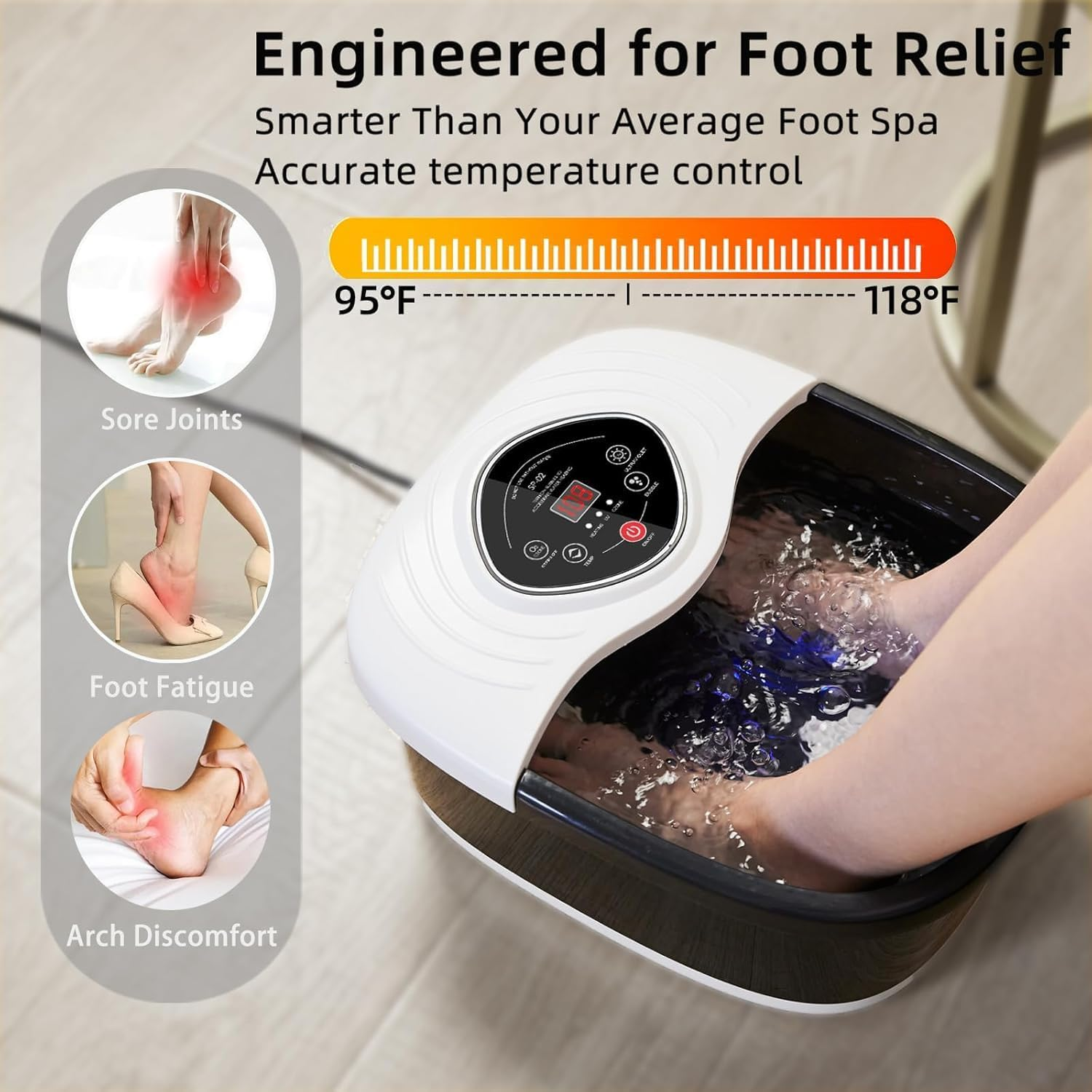 Closewave Foot Spa Bath Massager with Heat, UV & Ozone Bubbles,Shiatsu Rollers Epsom Salt Temperature Control, Relieves Stress and Feet Pain - Home Pedicure Soaking Tub Gift for Women/Men, Mom/Dad image number 3