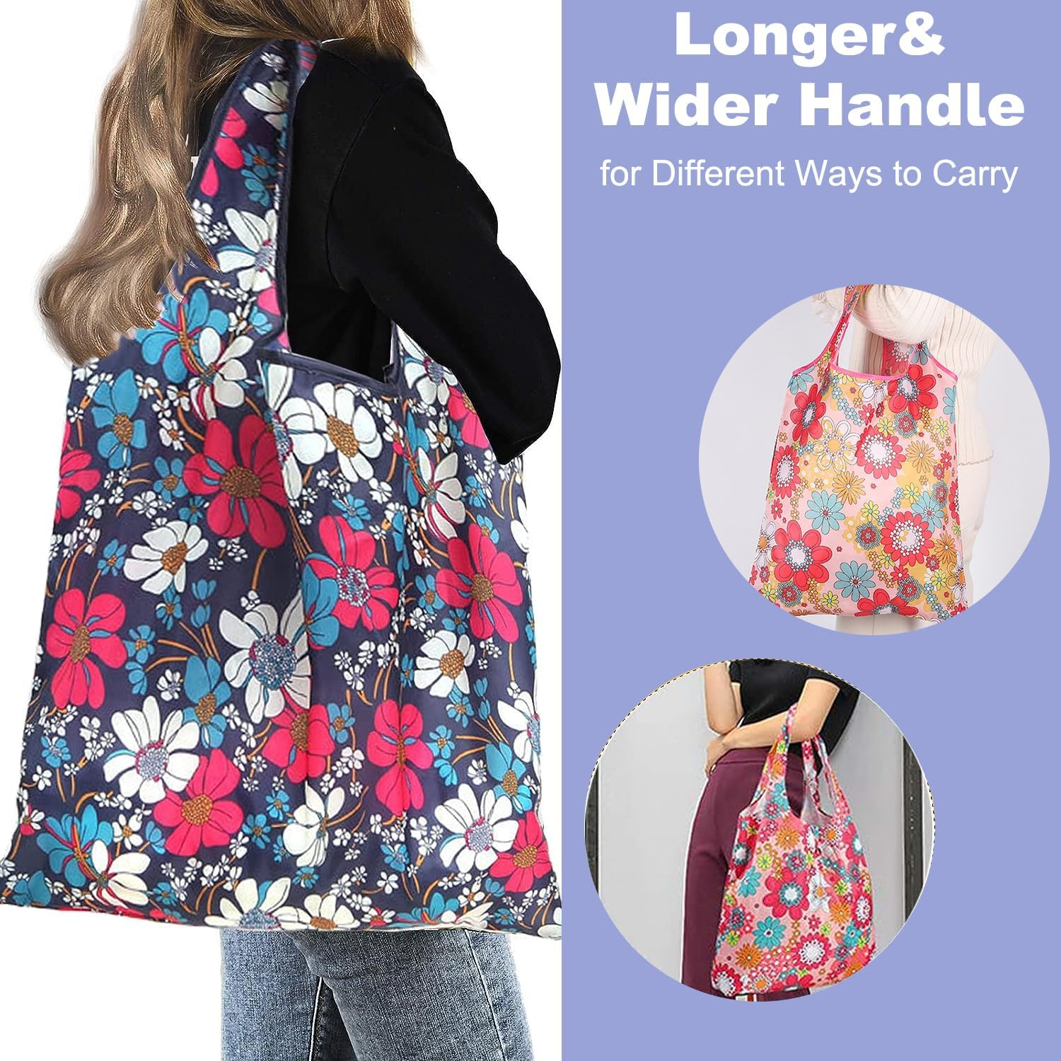 Roczential 6 Pack Reusable Grocery Bags Set, Machine Washable Shopping Bags, Foldable Shopping Tote Bags for Men Women Shopping image number 2