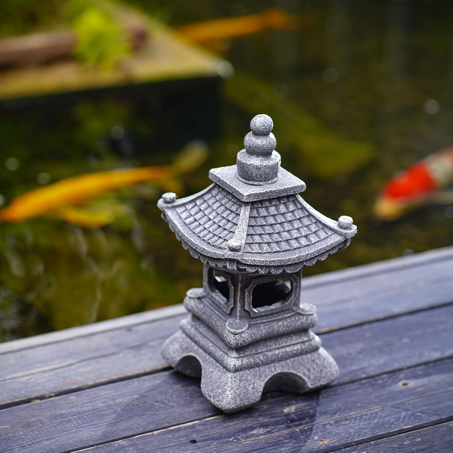 Gardenfans Solar Pagoda Lantern Garden Statue LED Light Outdoor Zen Garden Japanese Lantern for Landscape Balcony Patio Porch Yard Art Decor 6.7" H Gray Stone Finish image number 2