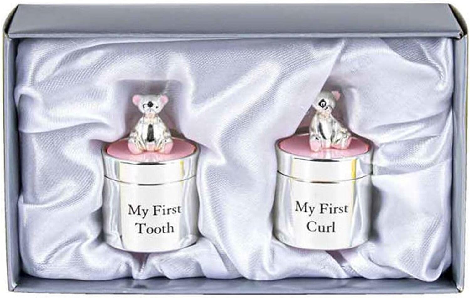 Silver Plated Baby Bear My First Tooth & My First Curl Box Baby Tooth Hair Box