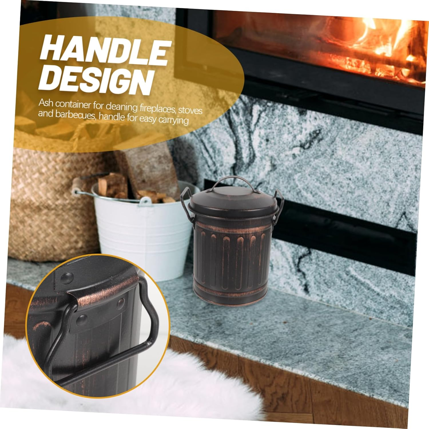 Fireplace Ash Bucket with Lid Coal Storage Container for Ashes Iron Design Compact Lightweight for Kitchen BBQ Use Capacity Ash Bin image number 4