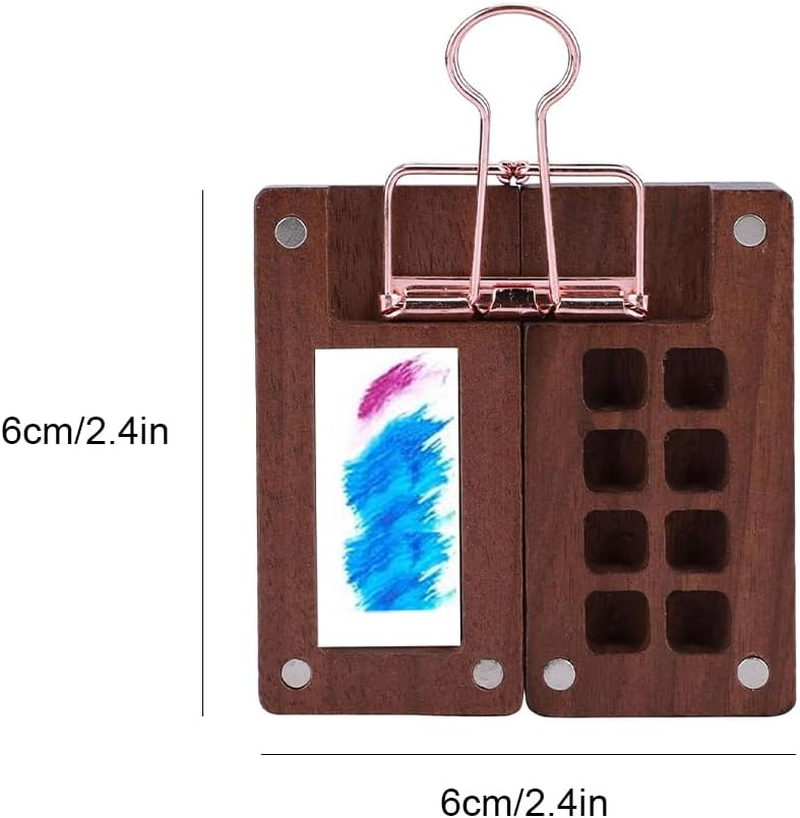 8 Grid Mini Portable Watercolor Palette with Clip, Wooden Mini Paint Palette Artist Palette Sketchbook Palette 2.4Inches image number 2