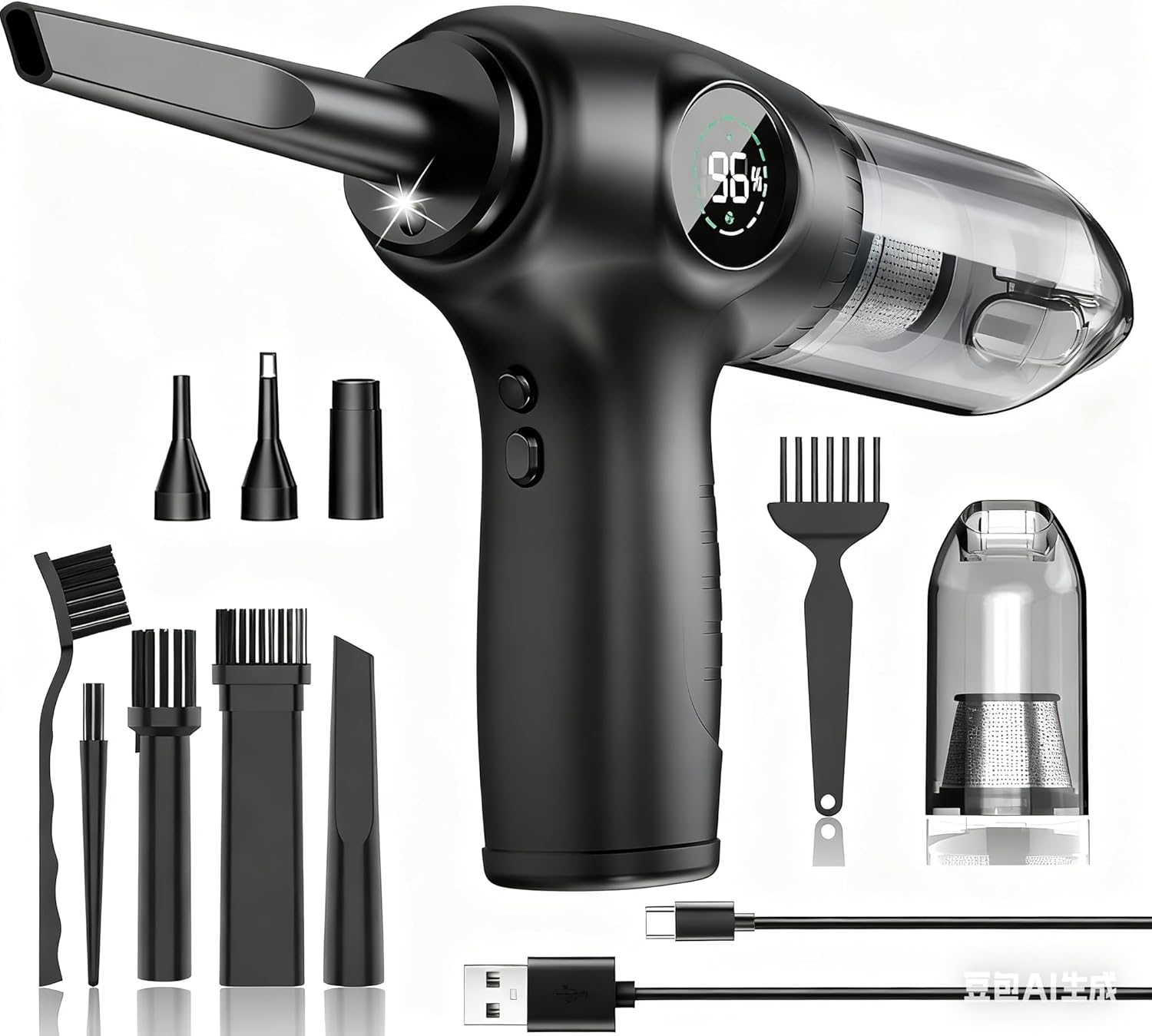 2 in 1 Handheld Vacuum Cleaner & Compressed Air Duster, Portable Cordless Vacuum Cleaner for Car, Electric Dust Air Blower for Home, PC, Keyboard, 3 Gear, 100000Rpm, 6000Mah image number 3