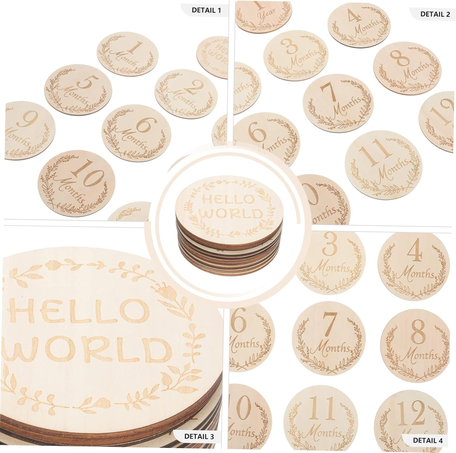 14Pcs Wooden Growth Milestone Cards Photo Props Unisex Monthly Commemorative Signs Newborn First Year Memory Recording image number 1