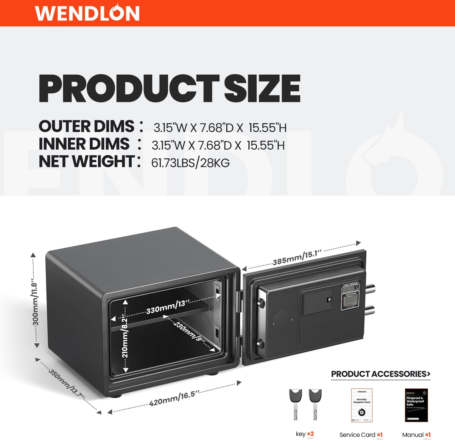 Fireproof and Waterproof Biometric Safe,Weighs 33 KG. Fire Proof Box for Home,Office,Lock Box,Cabinet with Fingerprint,Silent Mode,Anti-Theft image number 3