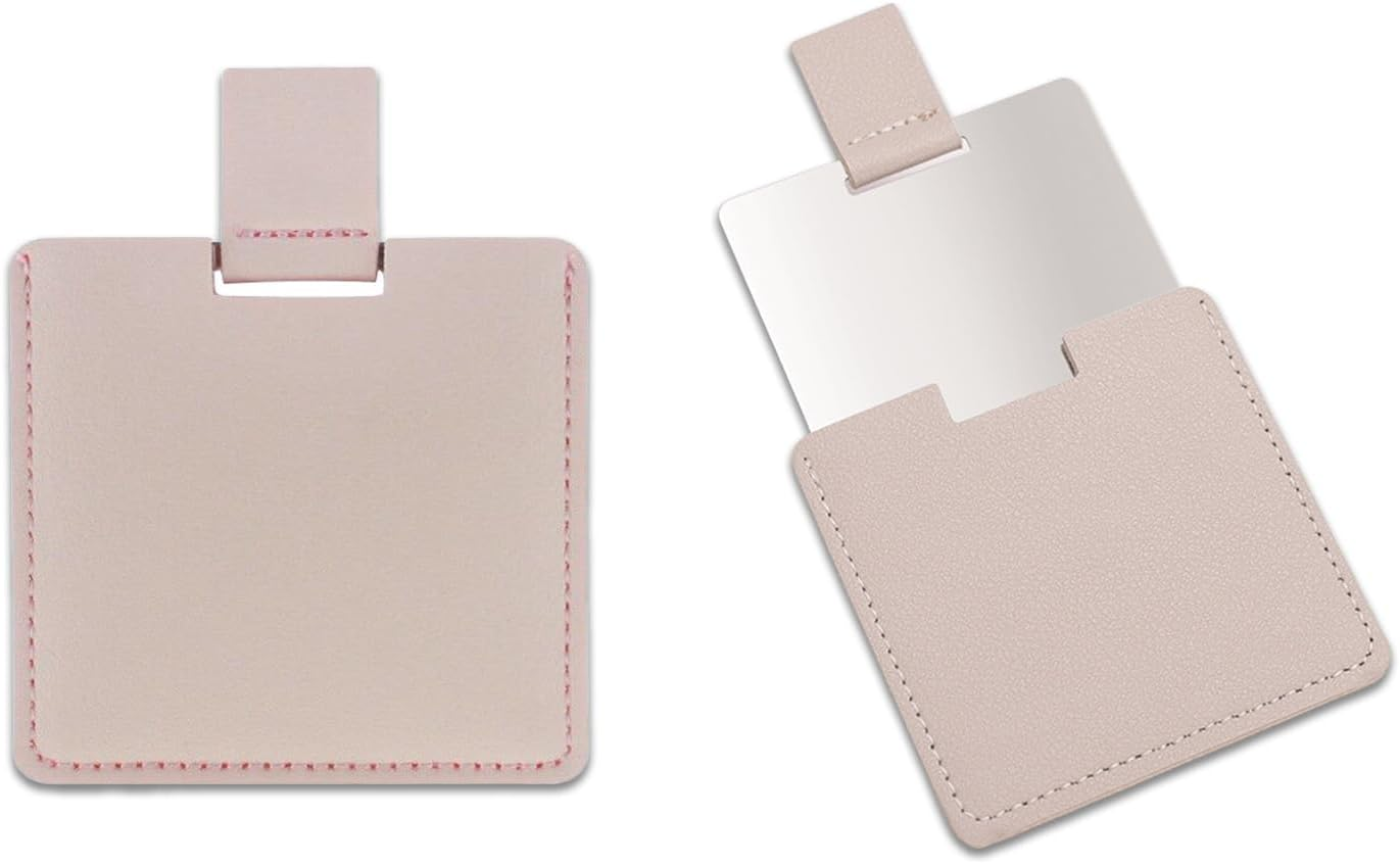 Fkereg 2 Pack Small Compact Mirror for Purse with Cover, Stainless Steel Cute Pocket Mirror, Square Mini Travel Mirror, Portable Handheld Tiny Makeup Cosmetic Mirror for Women Girl Men (Black)