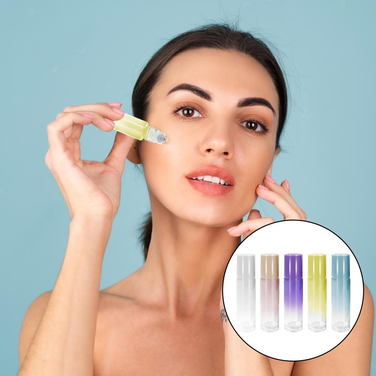 WELANE Roller Bottles, 5PCS 10ML Refillable Essential Oil Roller Glass Bottles (Gradient Color) image number 6