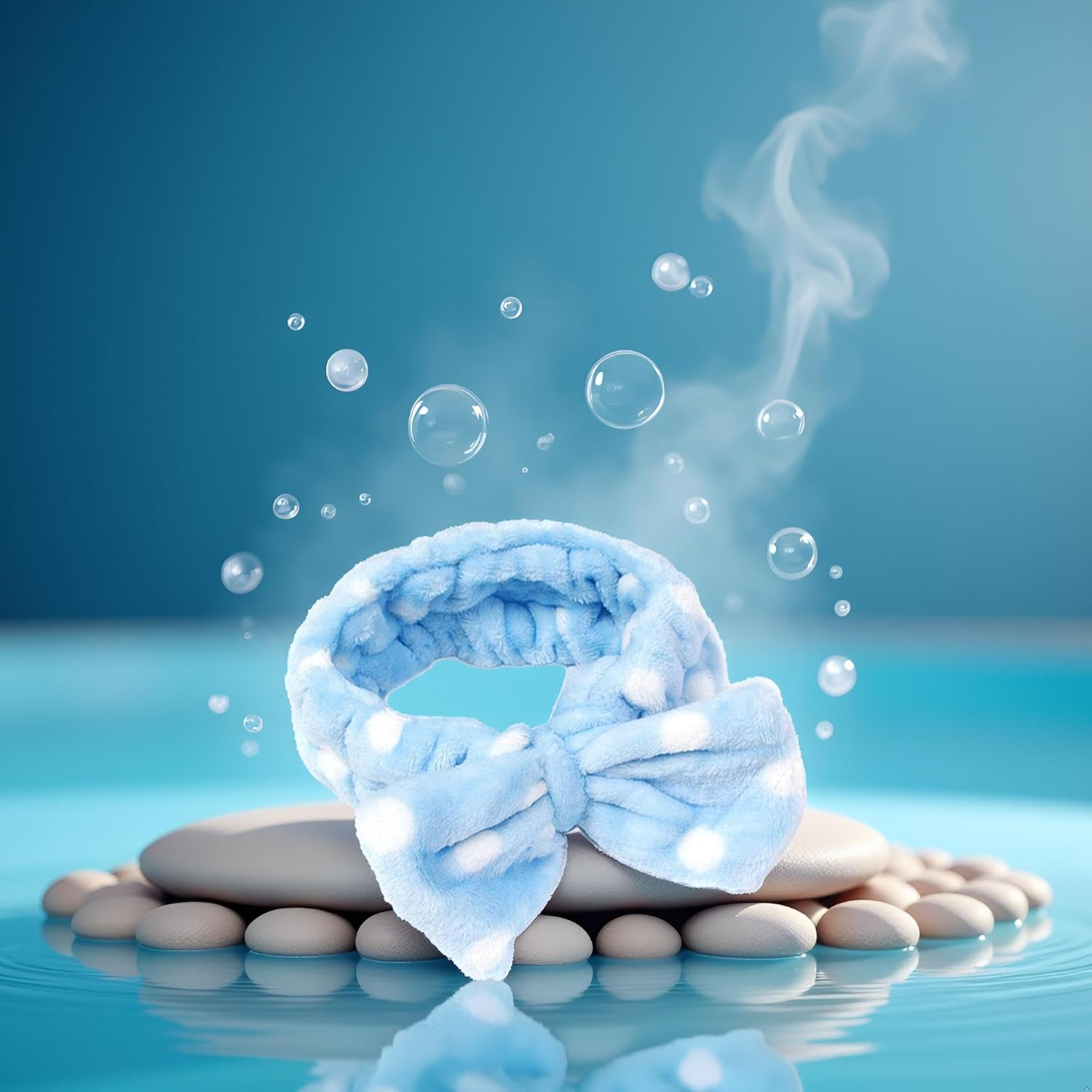 1Pc Blue Face Wash Hairband Women Bow Makeup Cosmetic Elastic Headband New Released Reliabl，Hair Care image number 2