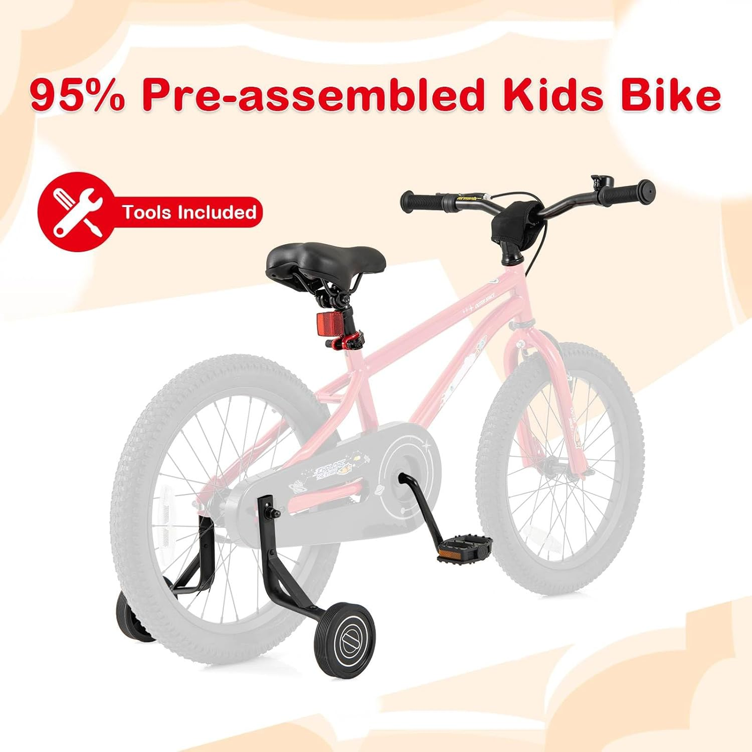 HONEY JOY 18" Kid&rsquo;S Bike for 4-8 Years Old, Sport Bicycle W/Adjustable Saddle & Anti-Slip Handlebar, Fully Enclosed Chain Guard, Handbrake & Coaster Brake, Removable Training Wheels image number 1