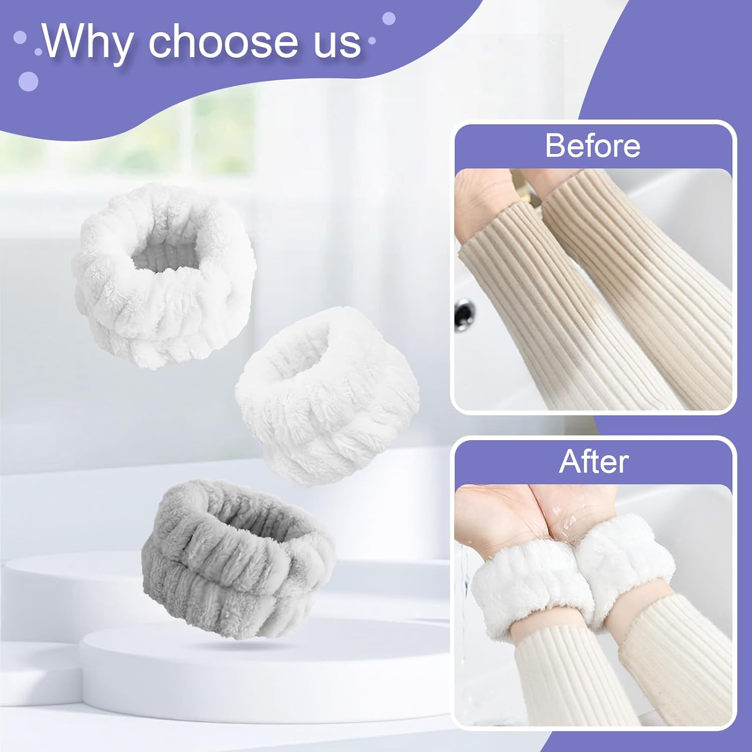 4Pcs Wrist Towels Face Wash Wristbands, Absorbent Towel Wristbands for Washing Face, Microfiber Wrist Spa Washbands for Women, Wrist Sweatband Prevent Water from Spilling down Your Arms image number 4