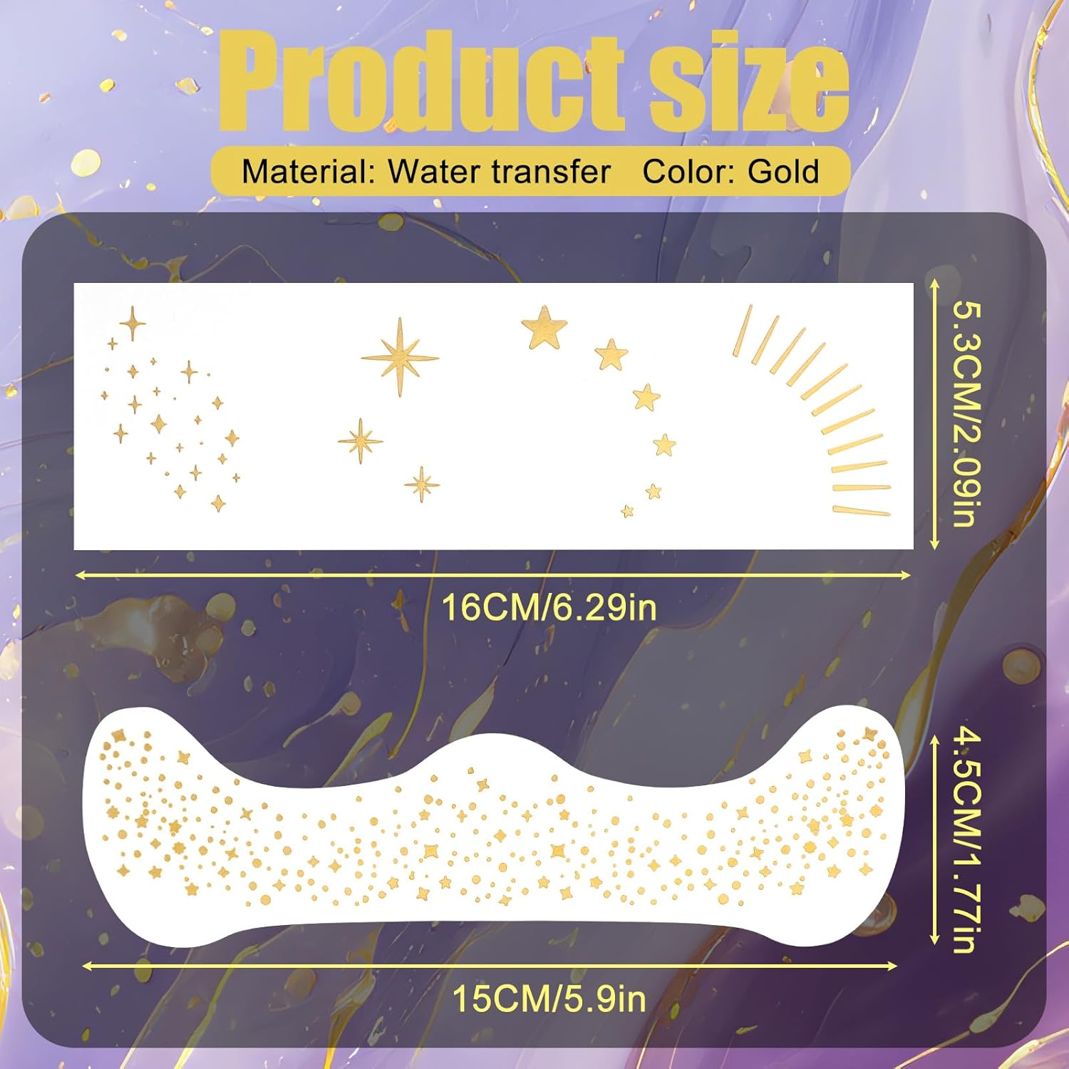 Lasuroa 20Pcs Glitter Freckles Temporary Face Tattoos, 2 Styles Waterproof Freckles Face Tattoo Glitter Makeup Patches for Teens & Women Christmas Halloween Parties (Gold) image number 3