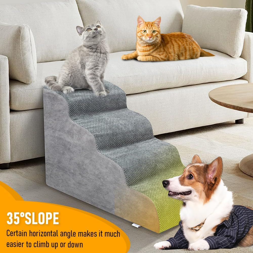 Melpet 4-Tier Dog Stairs for Couch and Bed - Non-Slip Pet Ramp with Removable & Washable Case - Small Dog and Cat Training Steps