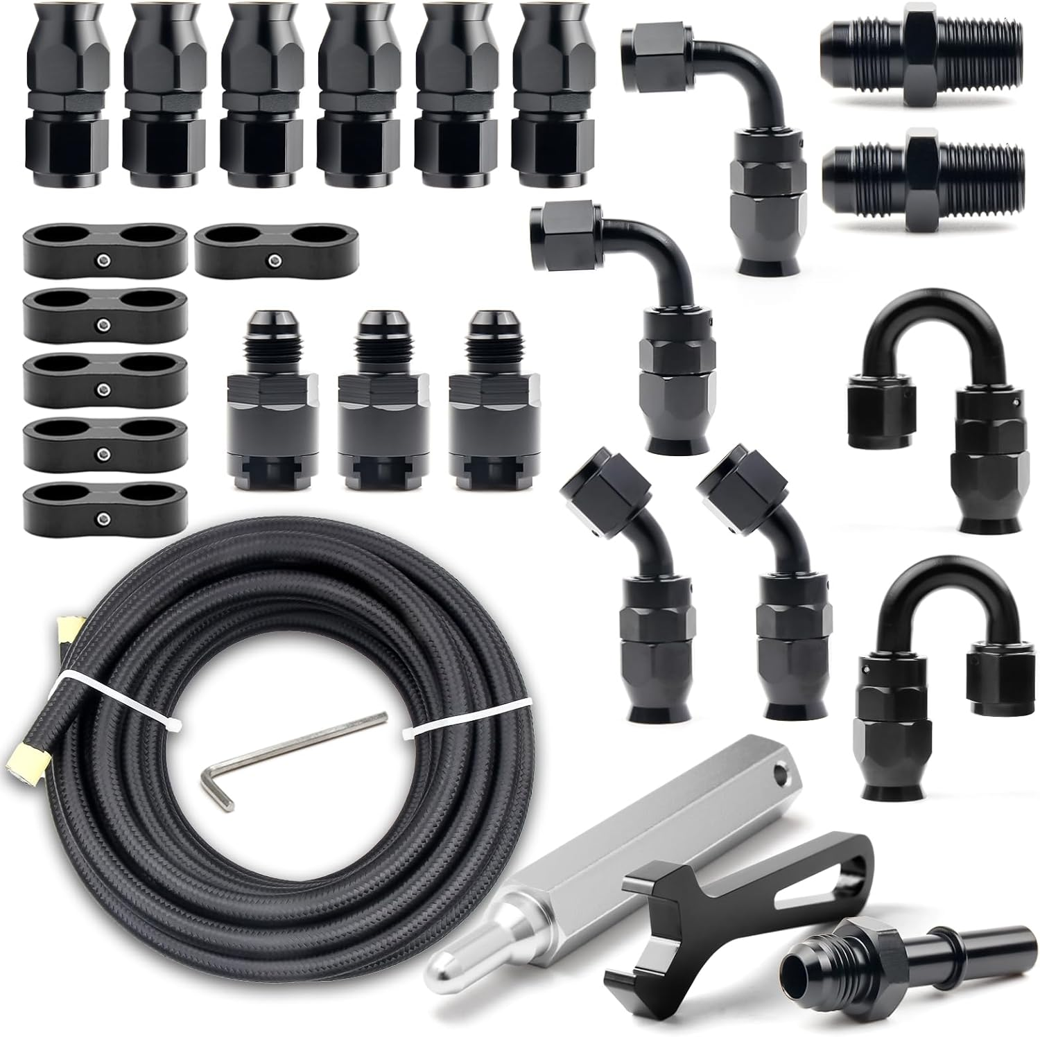 8AN PTFE Fuel Line Kit, 13/32" Nylon Stainless Steel Braided, LS Swap EFI E85 Injection Fuel Hose Fitting AN8 26FT image number 4