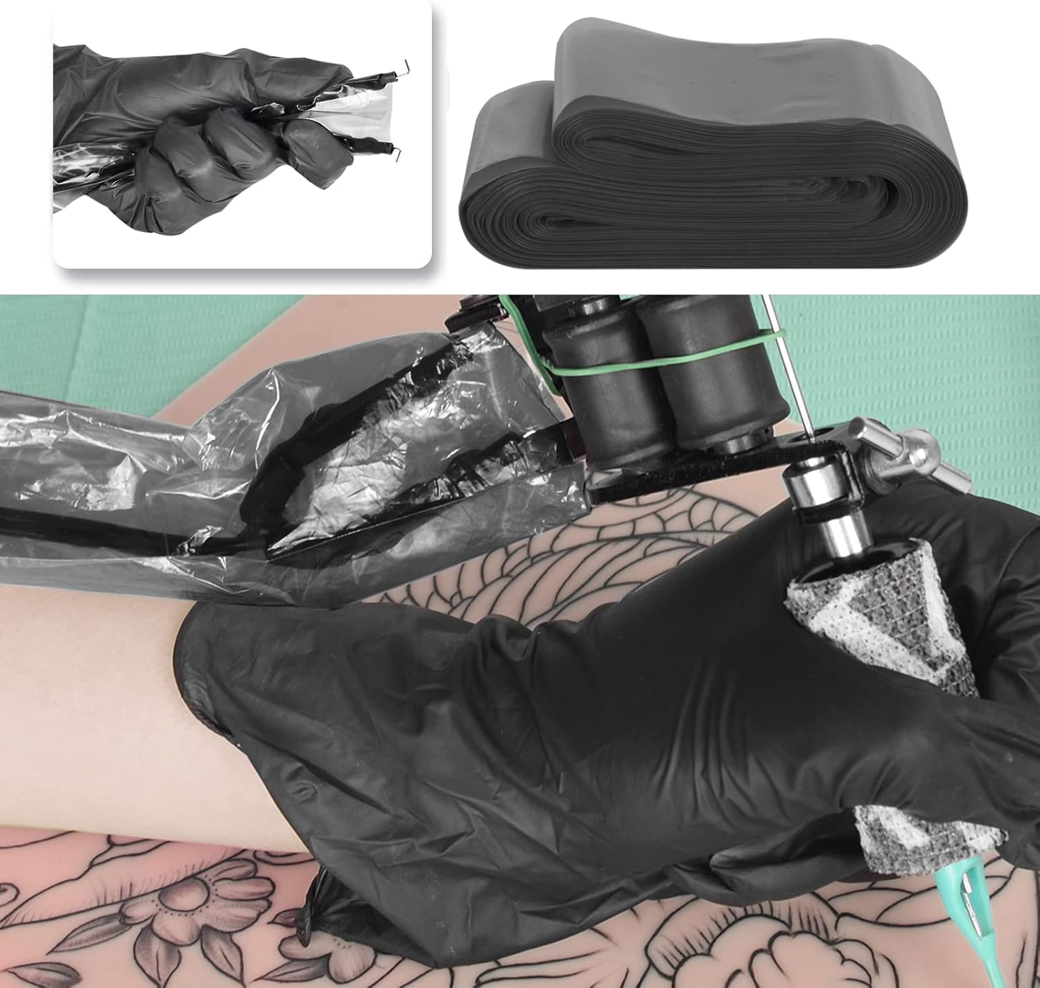 ATOMUS 100Pcs Tattoo Clip Cord Sleeves with 2Pcs Self-Adhesive Bandage Disposable Plastic Cover Bags Tattoo Pen Bag Tattoo Machine Accessories (Black) image number 5