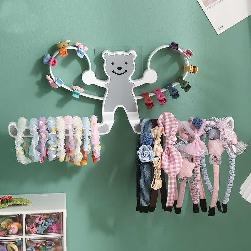 LAKYMIE Jewellery Organizer Necklace Holder Hair Bands Holder Wall Mounted Headband Holder Cute Bear Hair Accessories Organiser image number 4