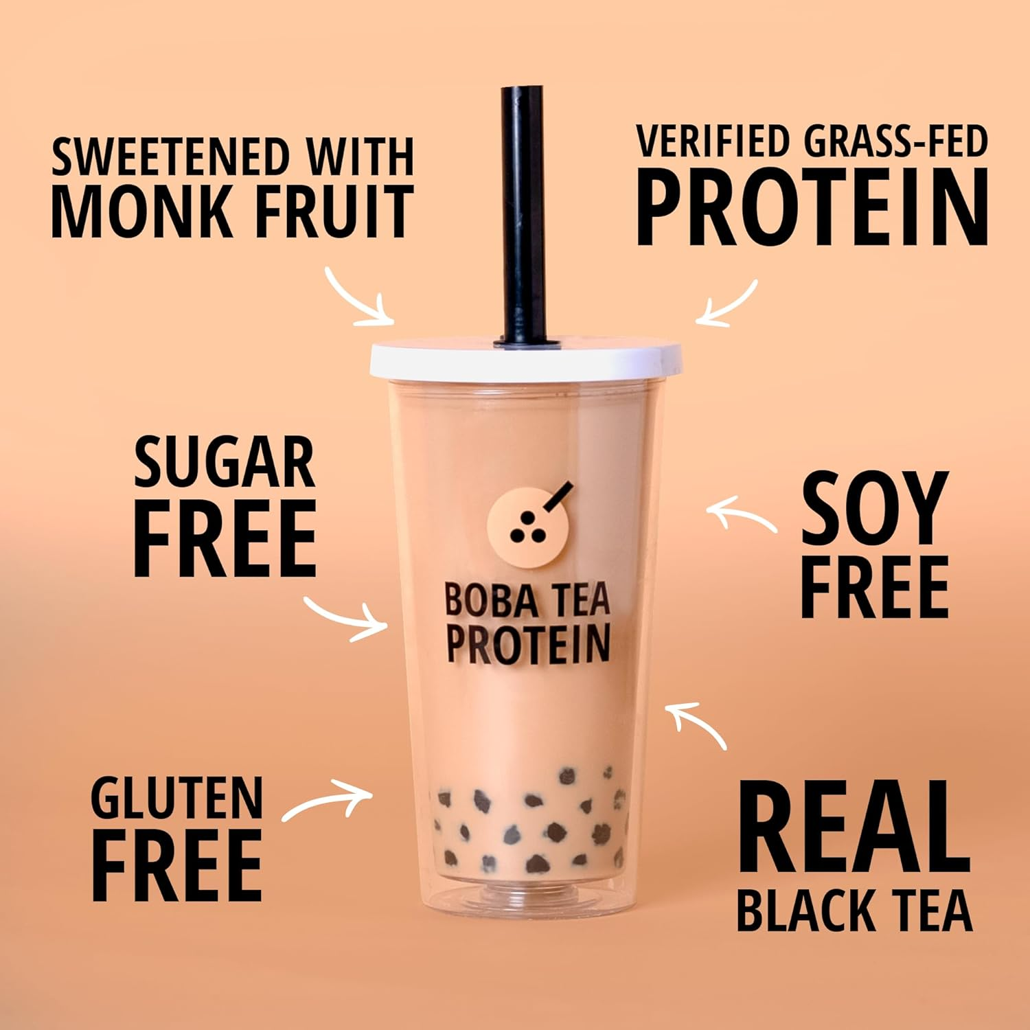 Boba Tea Protein Classic Milk Tea | 25G Grass-Fed Whey Protein Isolate Powder | Gluten-Free & Soy-Free Bubble Tea Protein Drink | Real Ingredients & Lactose-Free Protein Drink | 25 Servings image number 2
